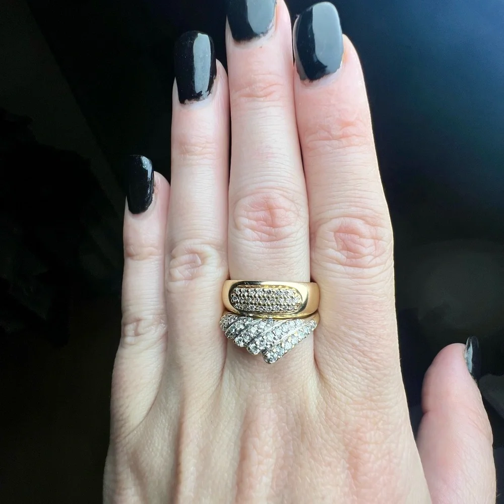 Unique Fan 14K Yellow Gold Diamond Asymmetrical Ring Size 8.25